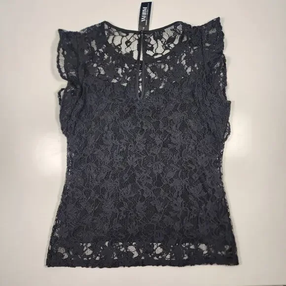 NWT WHBM Lace Blouse Black Size 2 Sheer Feminine Romantic Top - Picture 13 of 14